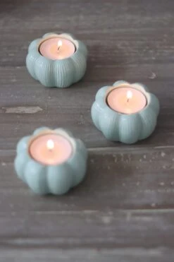 Set Of 3 Pumpkin Tea Light Holders – Light Green -Pretty Little Home IMG 4511 2