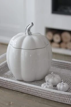 White Ceramic Pumpkin Jar – Large