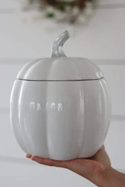 White Ceramic Pumpkin Jar – Large -Pretty Little Home IMG 4586 2