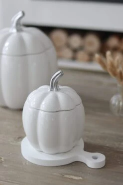 White Ceramic Pumpkin Jar – Small