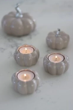 Set Of 3 Ceramic Pumpkin Tea Light Holders – Autumn