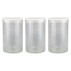 Set 3 Bamboo Storage Jars – Hearts&Dots White Lid 1000ml