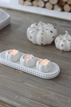Set Of 3 Ceramic Pumpkin Tea Light Holders – Speckled