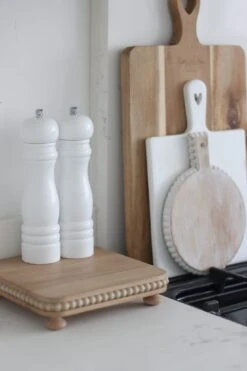 Square Beaded Wooden Tray – Natural