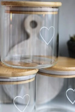 Set 3 Bamboo Storage Jars -Single Heart Natural Lid 1000ml -Pretty Little Home IMG 5635 1