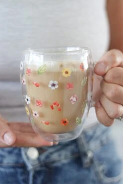 Double Wall Glass Mug – Colourful Flowers