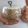 Round Double Wall Glass Mug – Multi Heart/Black
