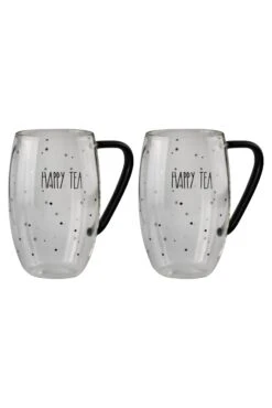Set Of 2 Glass Mugs – Black Handled HappyTea