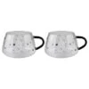 Set Of 2 Short Glass Mugs – Black Handled/Hearts & Dots
