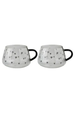 Set Of 2 Short Glass Mugs – Black Handled/MultiHearts