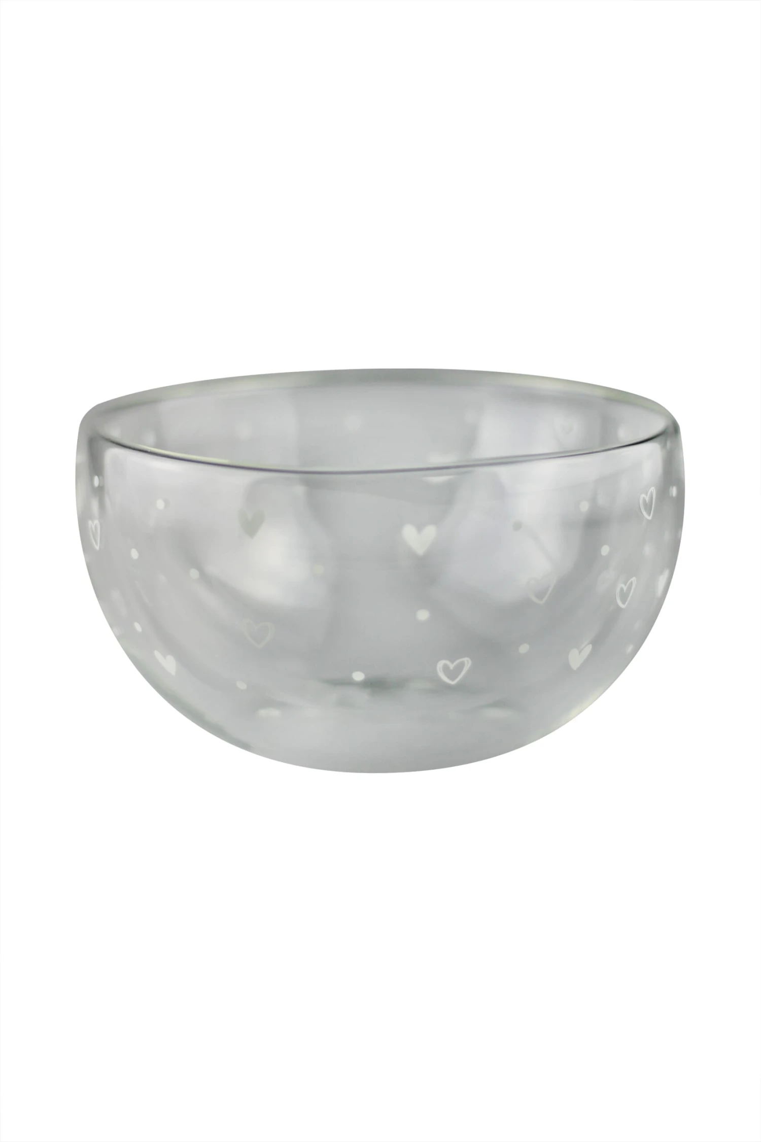 Double Wall Glass Bowl – White/Hearts Dots 3 Double Wall Glass Bowl – White/Hearts Dots - Image 3