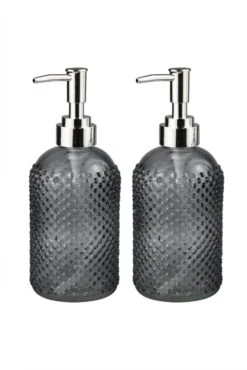 Smoked Embossed Glass Soap Dispensers – Silver Pump