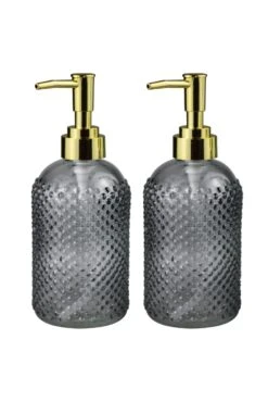 Smoked Embossed Glass Soap Dispensers – Gold Pump
