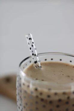 Set Of 4 Glass Straws – Black/Polka Dot