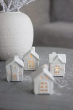 Set Of 4 Mini Ceramic Houses -LED