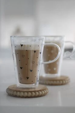 Double Wall Glass Latte Mugs – Hearts And Dots/White -Pretty Little Home IMG 9219 1