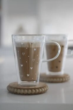 Double Wall Glass Latte Mugs – Hearts And Dots/White -Pretty Little Home IMG 9222 1