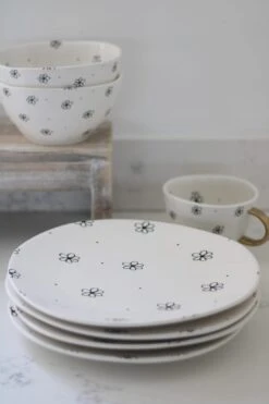 Irregular Ceramic Plates – Black Floral 4pc Set