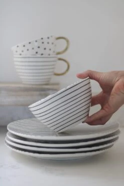 Irregular Ceramic Plates – Black Stripes 4pc Set -Pretty Little Home IMG 9573