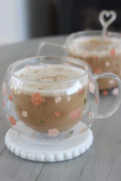 Round Double Wall Glass Mug – Blossom