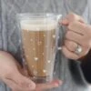 Double Wall Glass Latte Mugs – Hearts And Dots/White