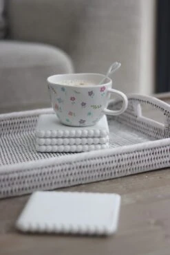 Beaded Wooden Square Coasters – White