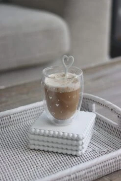 Beaded Wooden Square Coasters – White -Pretty Little Home image00056