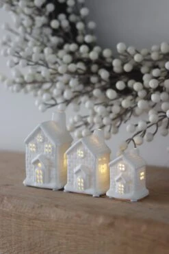 Set Of 3 Led Ceramic Houses – Large/Med/Small