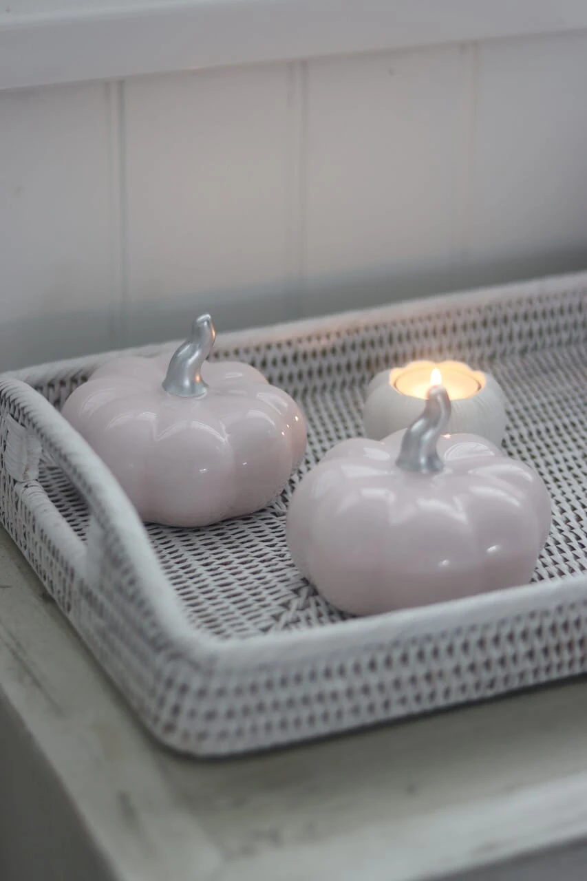 Ceramic Pumpkin Light Pink/Silver – Medium 2PC 4 Ceramic Pumpkin Light Pink/Silver – Medium 2PC - Image 4