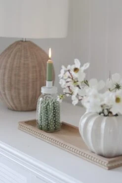 Tall Screw Lid Candle Holder -White/Polka