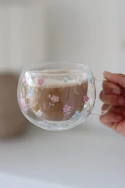 Round Double Wall Glass Mug – Springtime
