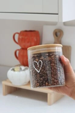 Set 3 Bamboo Storage Jars – Single Heart Natural Lid 600ml