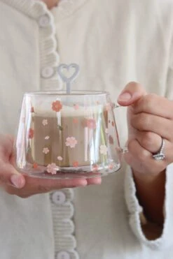 Double Wall Glass Mug – Wrap Around Blossom