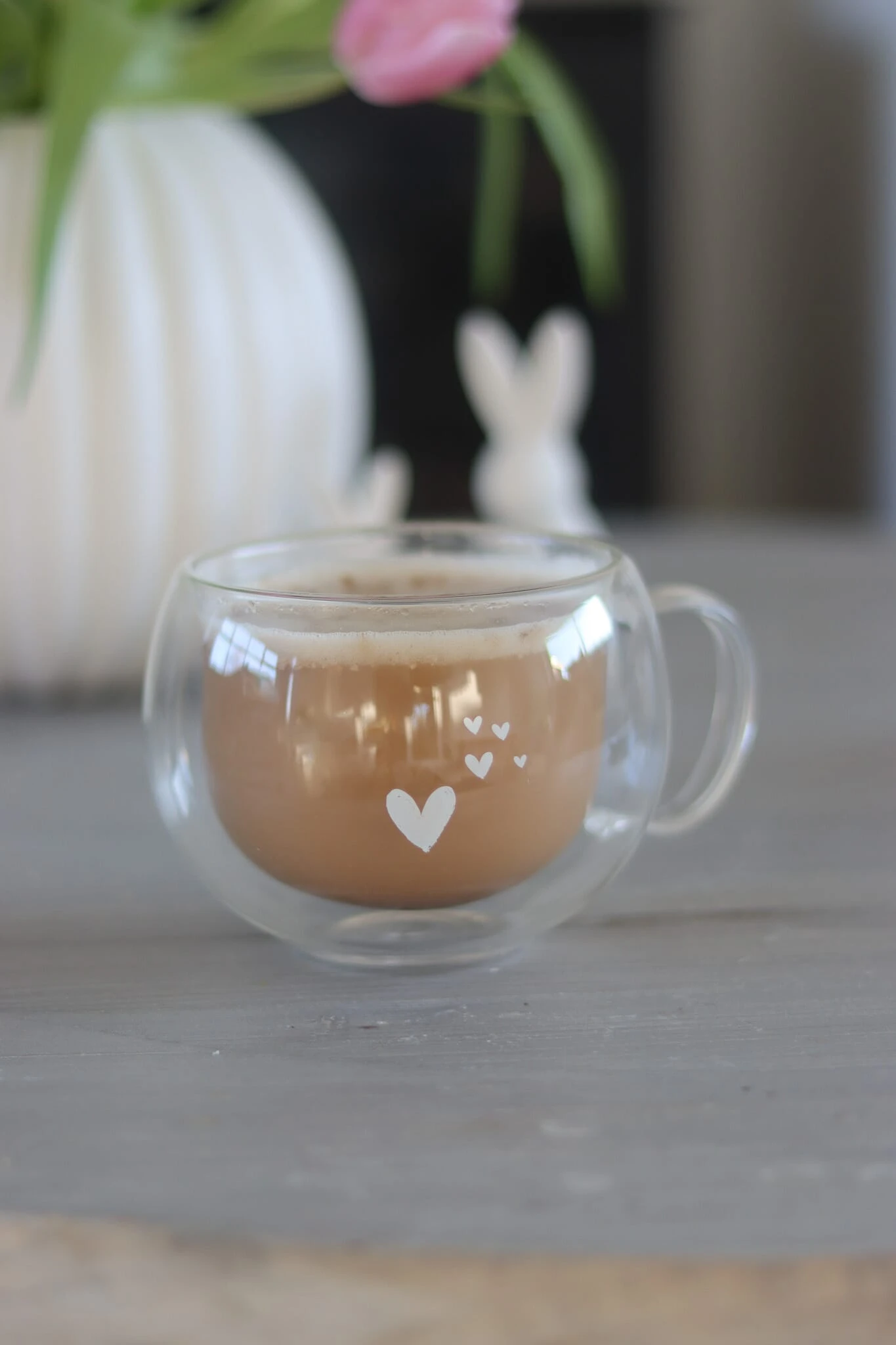 Round Double Wall Glass Mug White – Dream Hearts 3 Round Double Wall Glass Mug White – Dream Hearts - Image 3